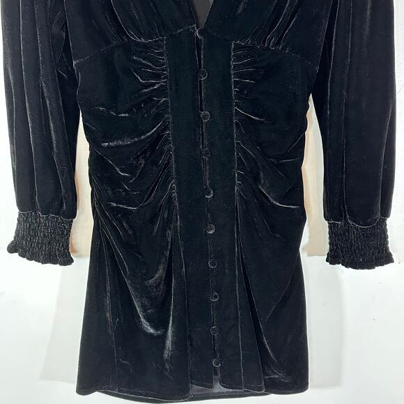 ZARA The Alessa Dress Black Velvet Button Front Mini Womans Small Goth Witchy - Picture 4 of 10